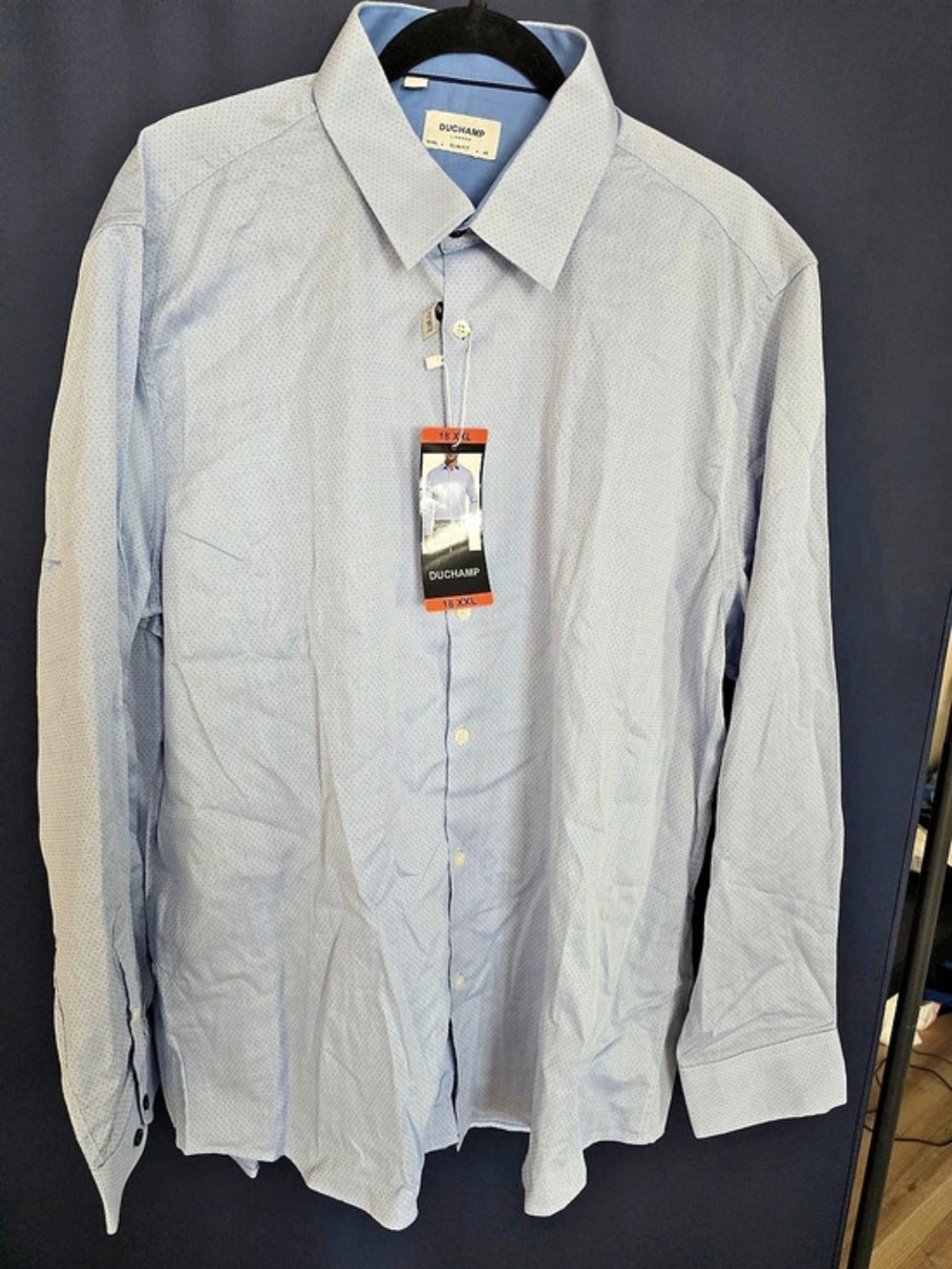 Duchamp Slim Fit Dress Shirt Geometric Dress Shirt in Blue Size XXL NWT